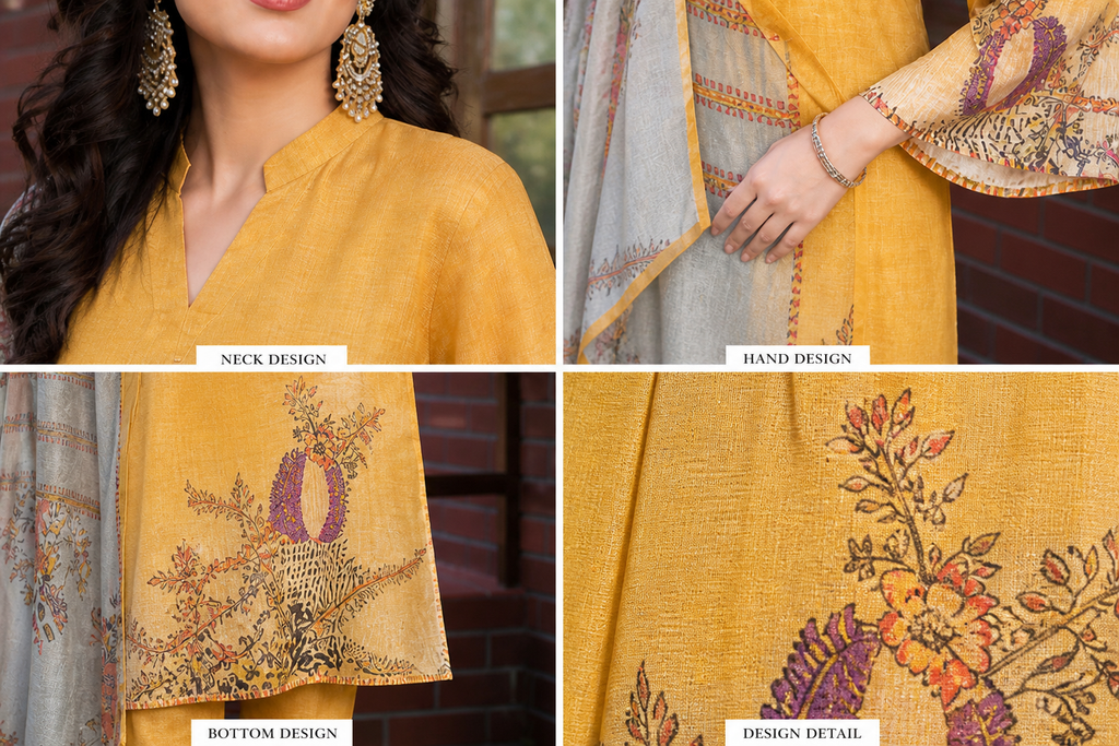 Mustard Muslin Straight Kurta Pant Set with Soft Printed Dupatta
