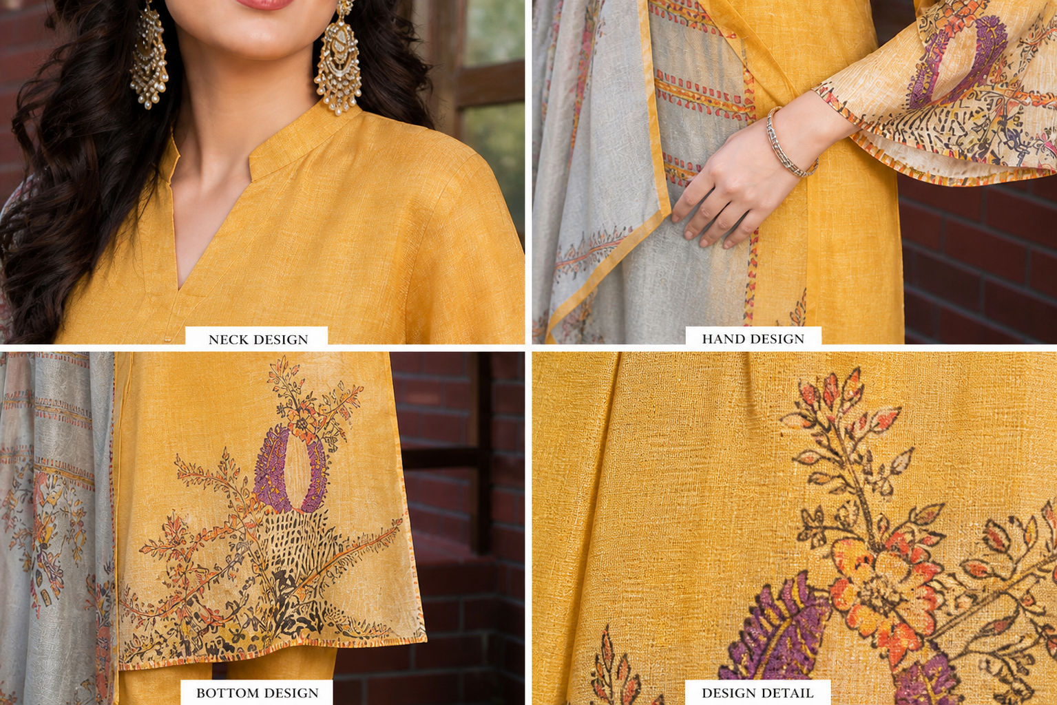 Mustard Muslin Straight Kurta Pant Set with Soft Printed Dupatta